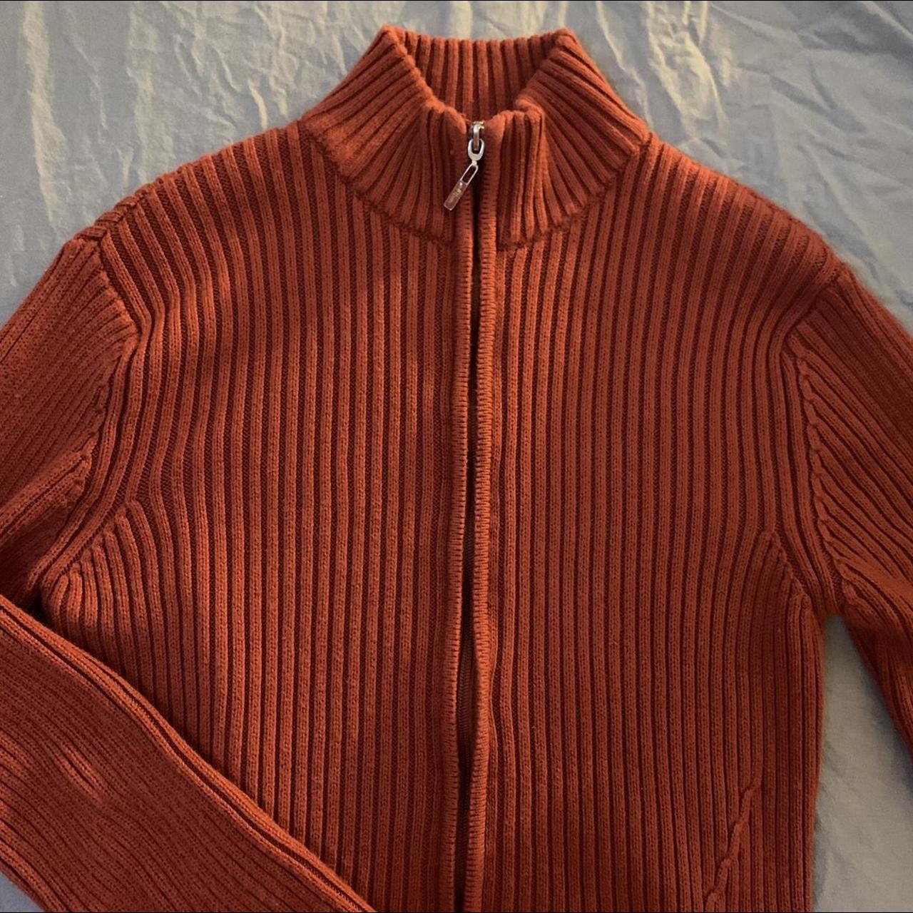 Amazing burnt orange zip up ribbed knitted fleece I... Depop