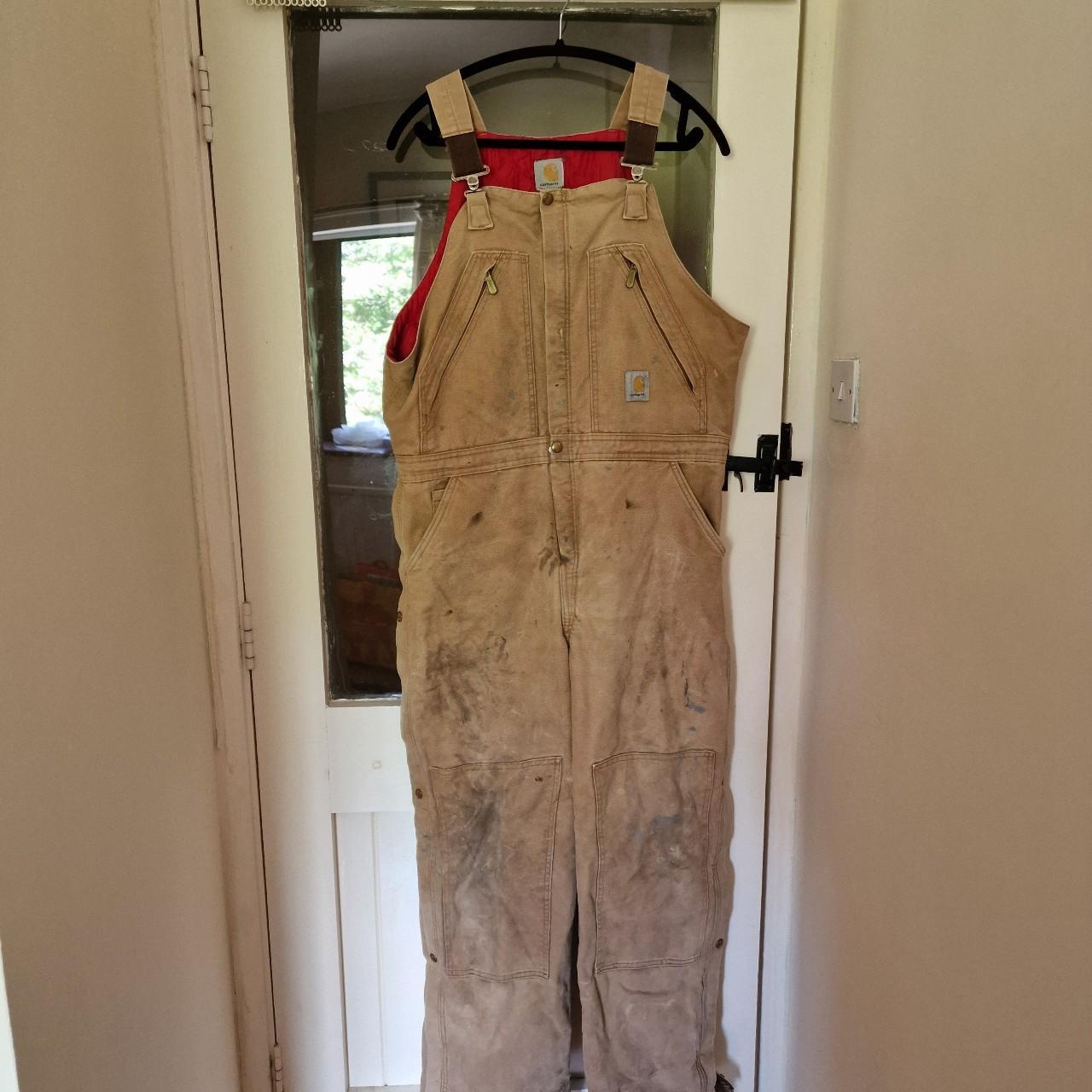 Vintage Carhartt fully lined dungarees - tan. Size... - Depop