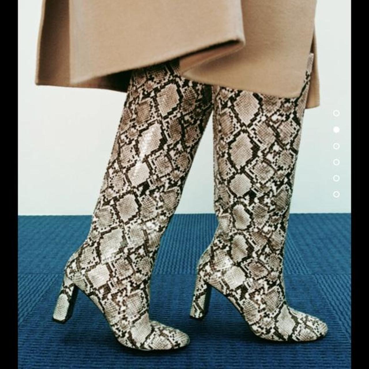 Zara Snakeskin round toe boots knee high perfect... Depop
