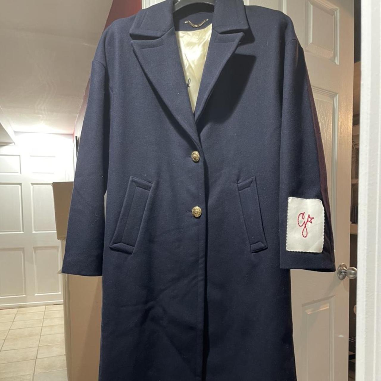 コート Golden  GWP00566.P000502 Coats Women's single-breasted cocoon coat in dark blue wool with