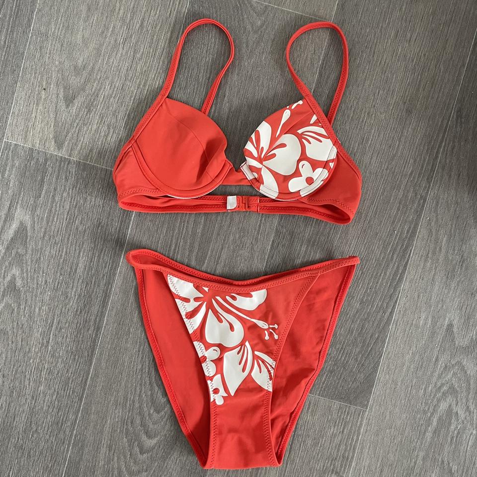 Vintage Hibiscus flower red bikini Size S Instant