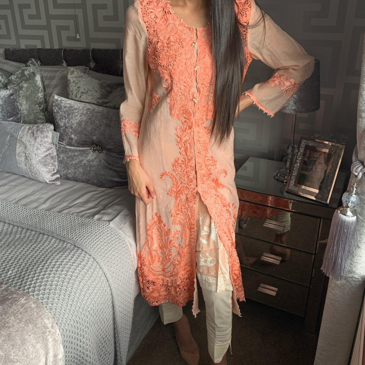 Sana Safinaz ready to wear signature peach net dress... Depop