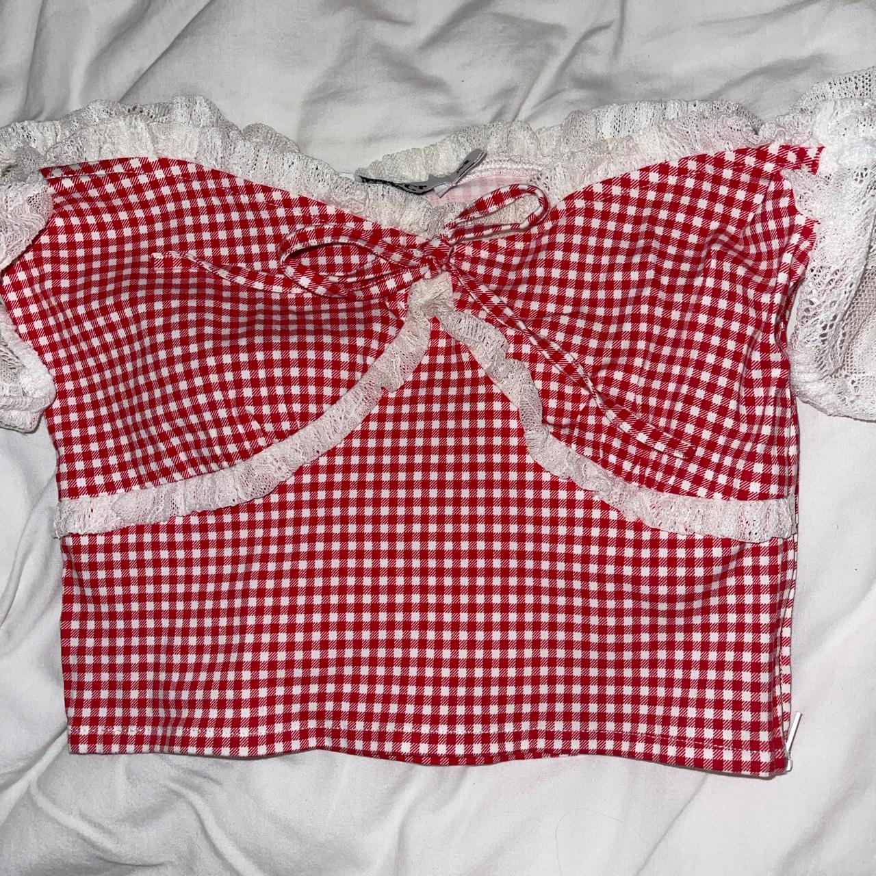 Tiger Mist red gingham crop top Worn once Size M... - Depop