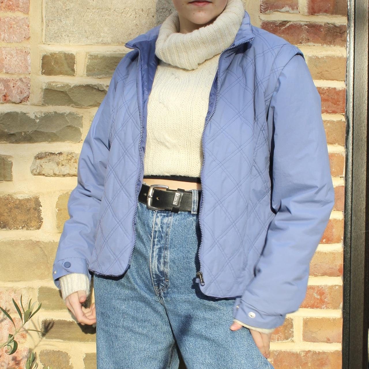 Powder blue quilted zip up jacket with zip on and... Depop