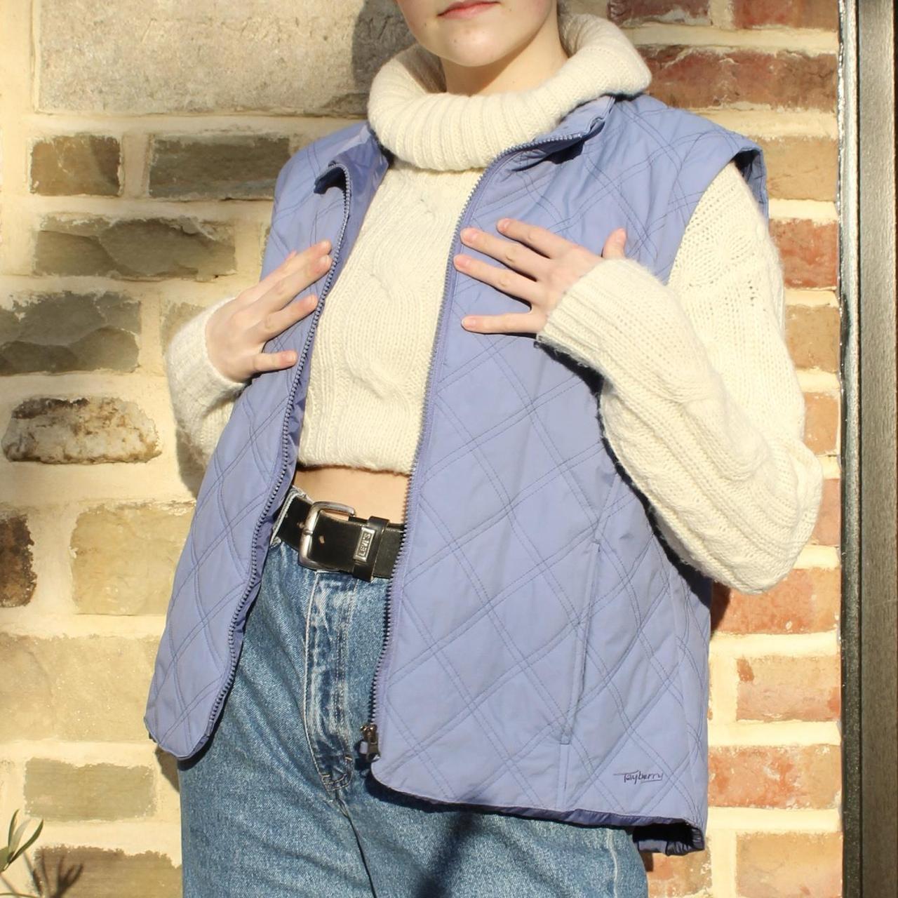 Powder blue quilted zip up jacket with zip on and... Depop