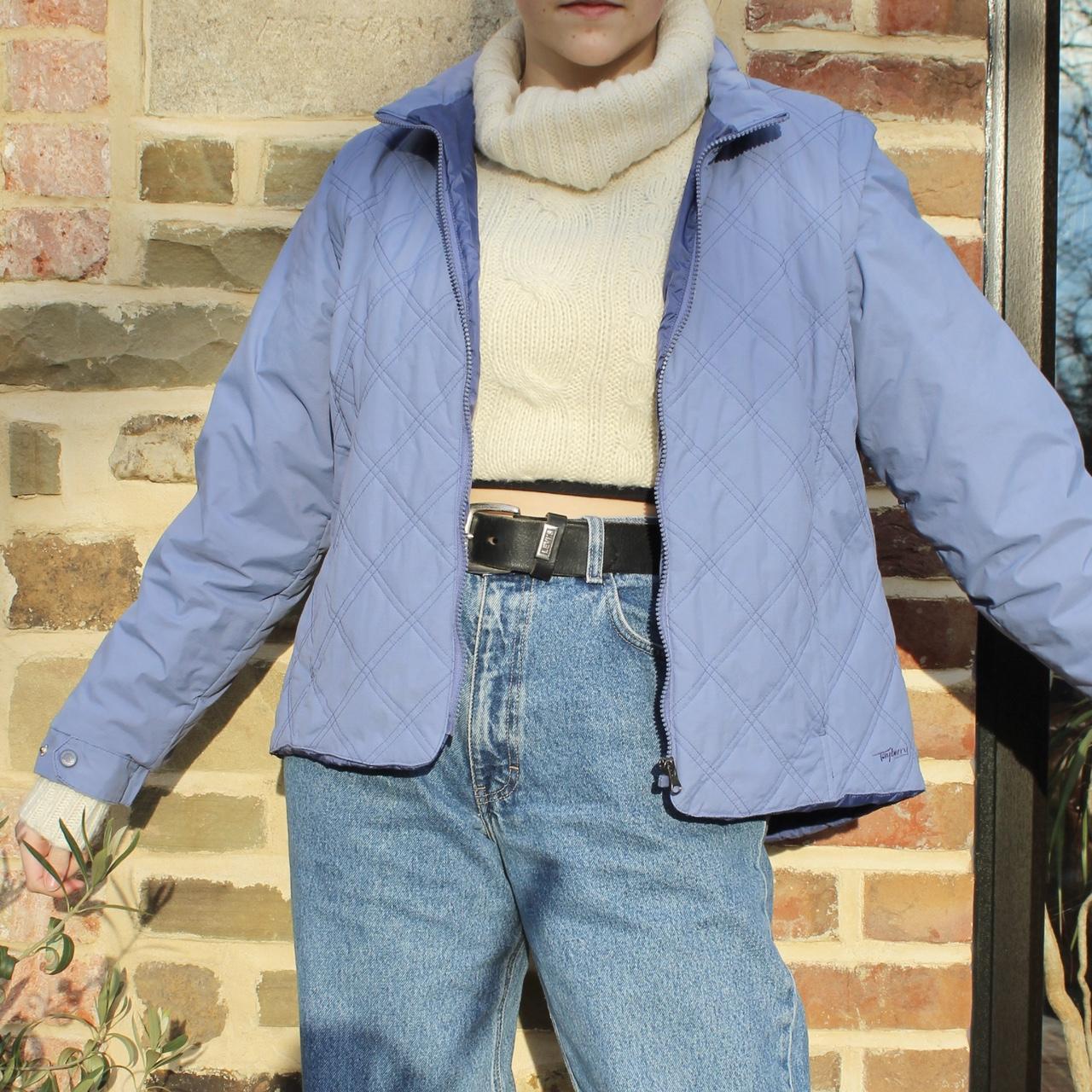 Powder blue quilted zip up jacket with zip on and... Depop