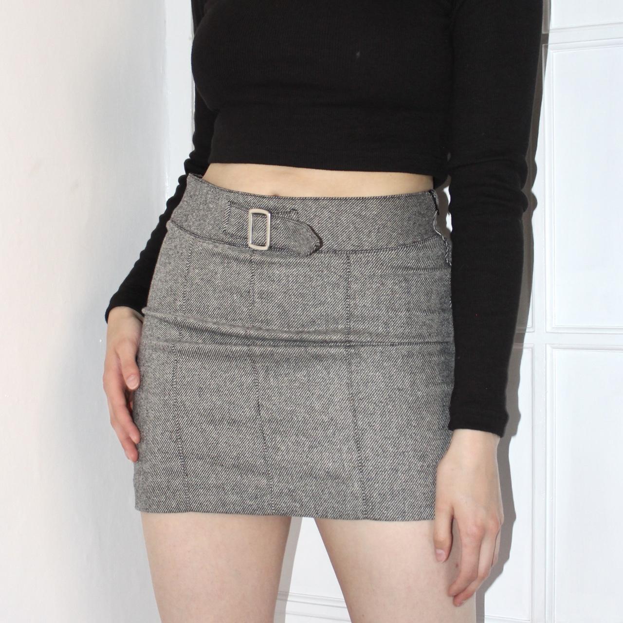 Black And White Woven Mini Skirt With A Silver Depop