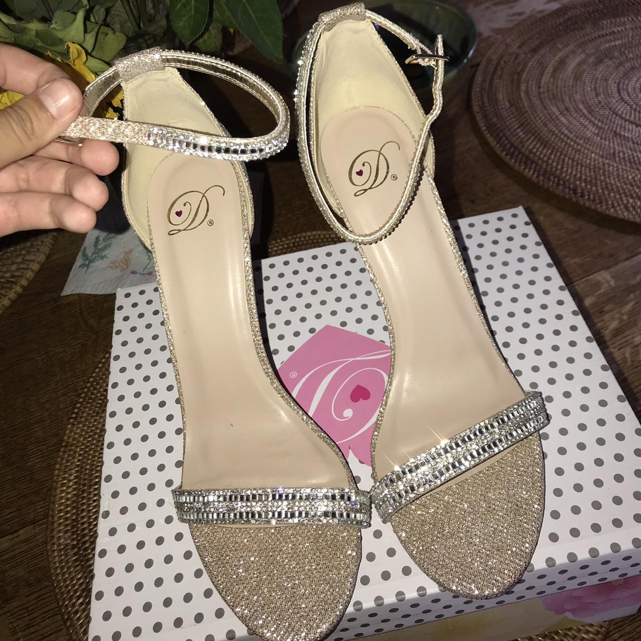 Sparkly silver/champagne colored ankle strap heels... - Depop