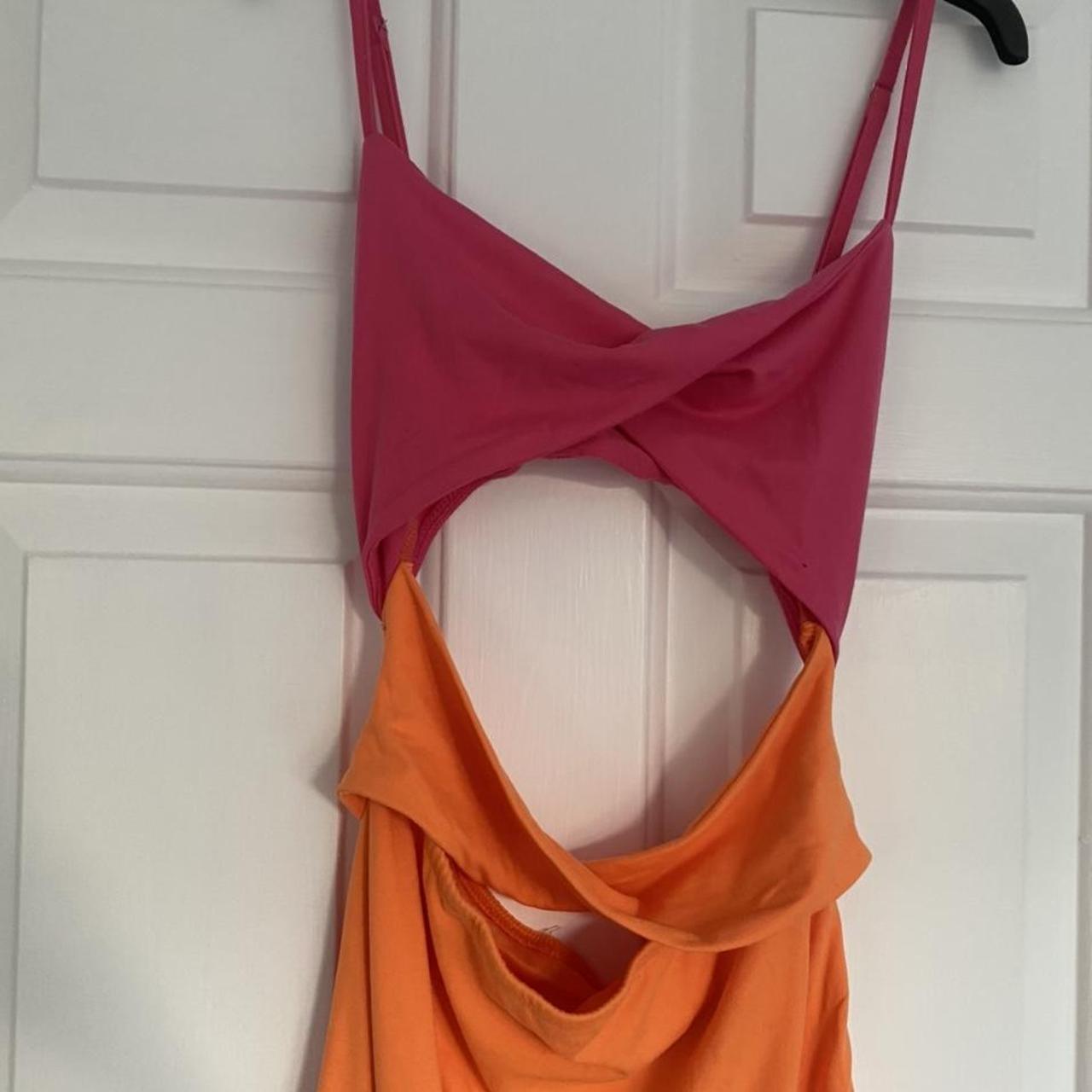 Hot pink and orange dress. Cut out. Midi. Split.... Depop