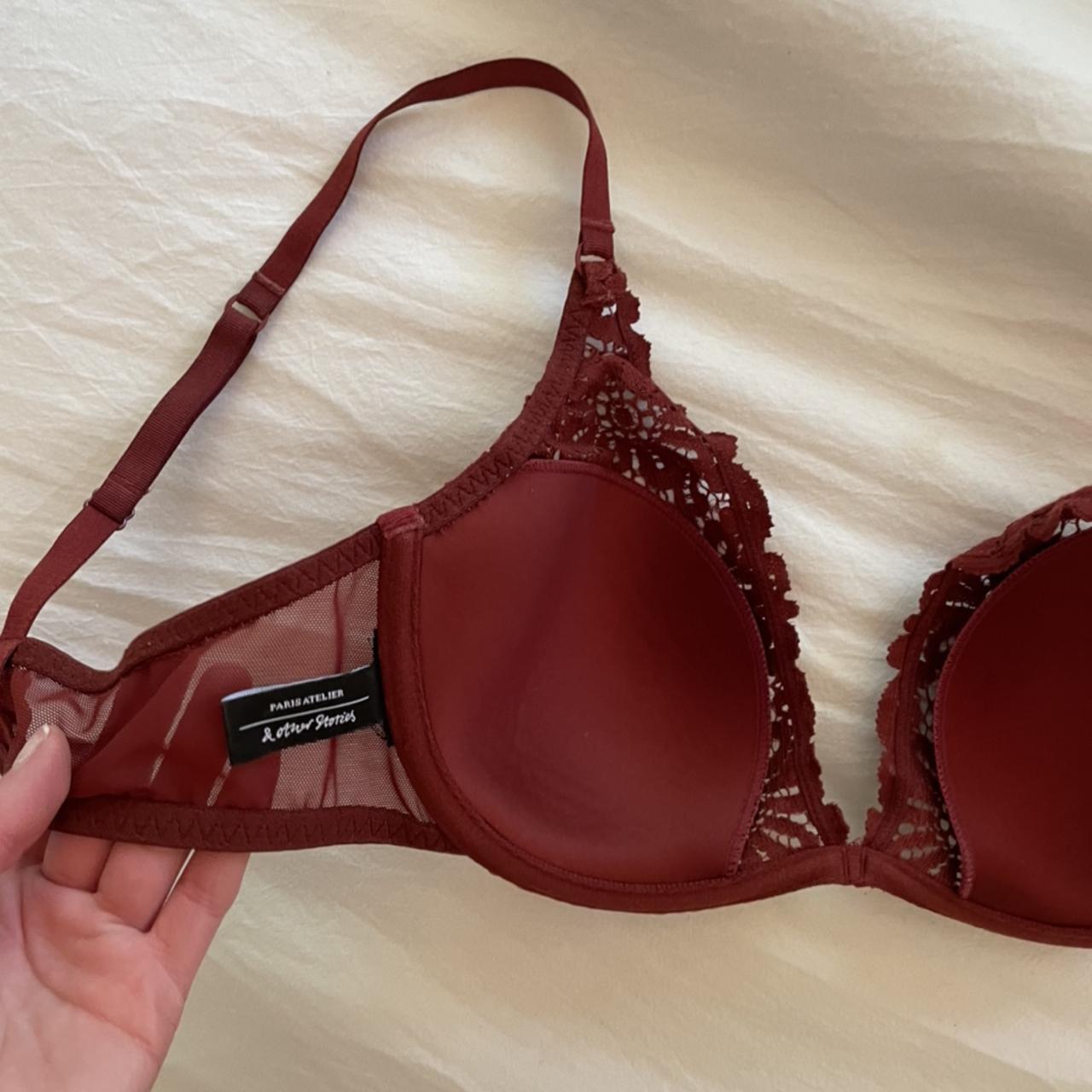 Burgundy lace bralette top, super cute and in great - Depop