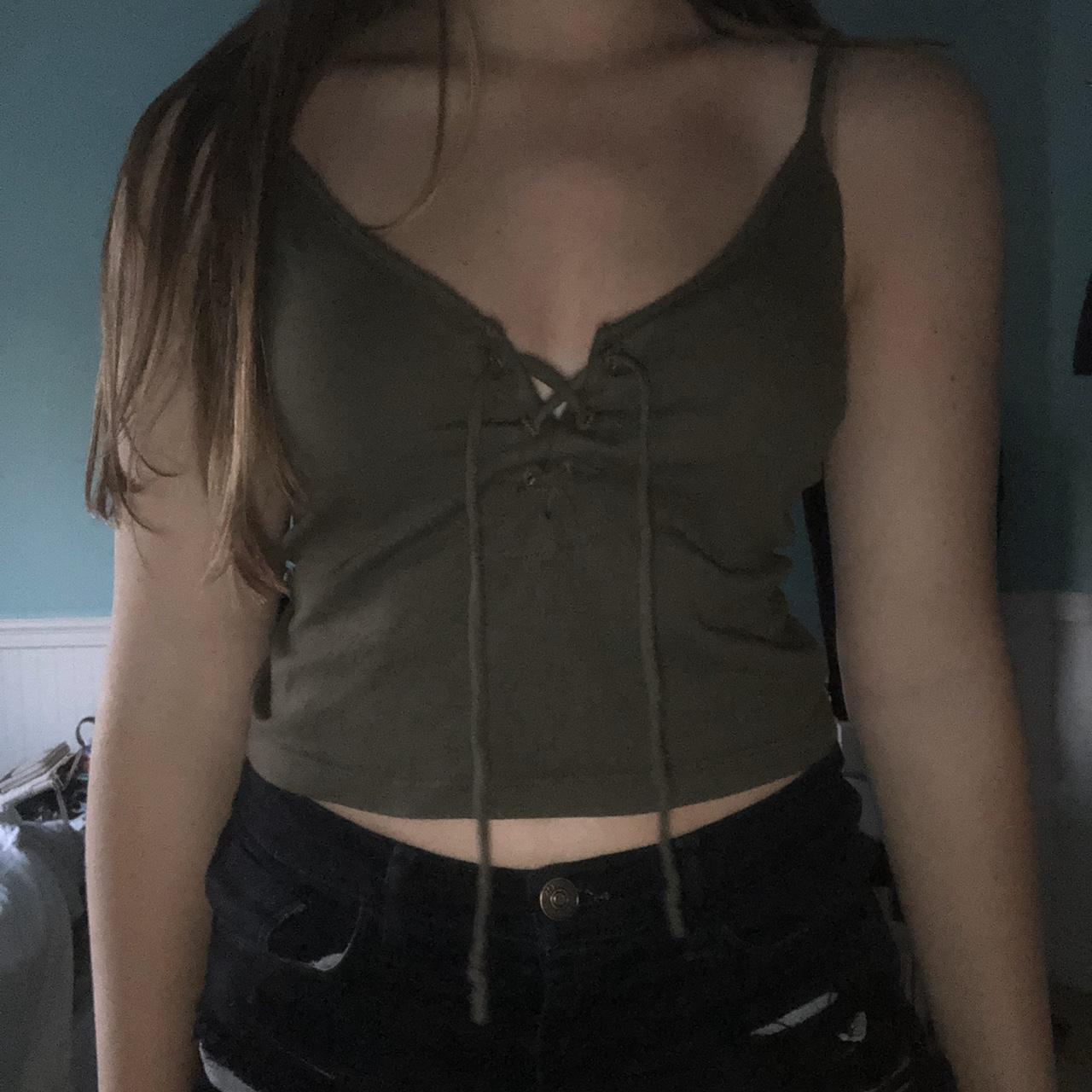 Brandy Melville / John Galt Army Green Lace Up Tank - Depop