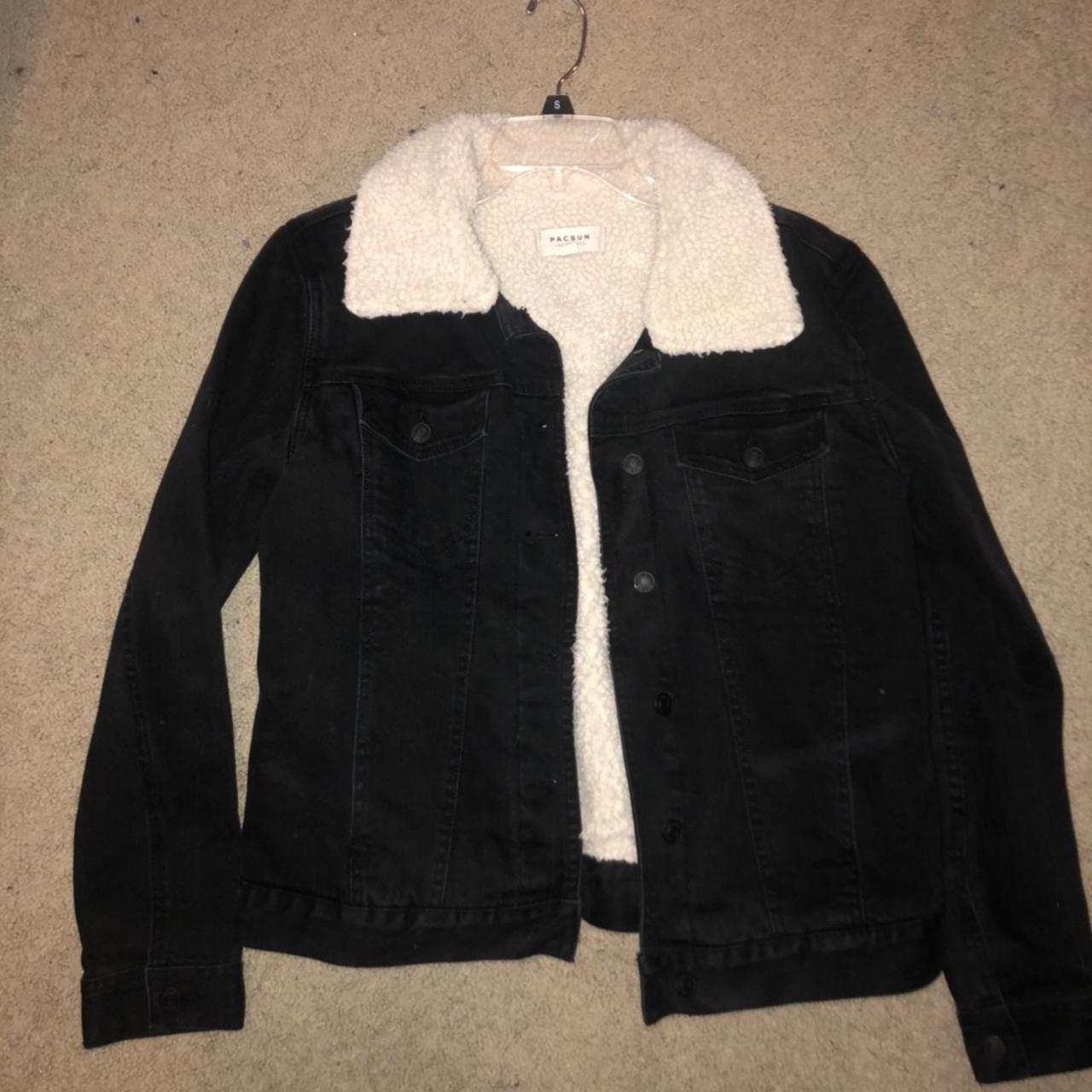 black jean jacket with fur inside! super cozy n warm... Depop