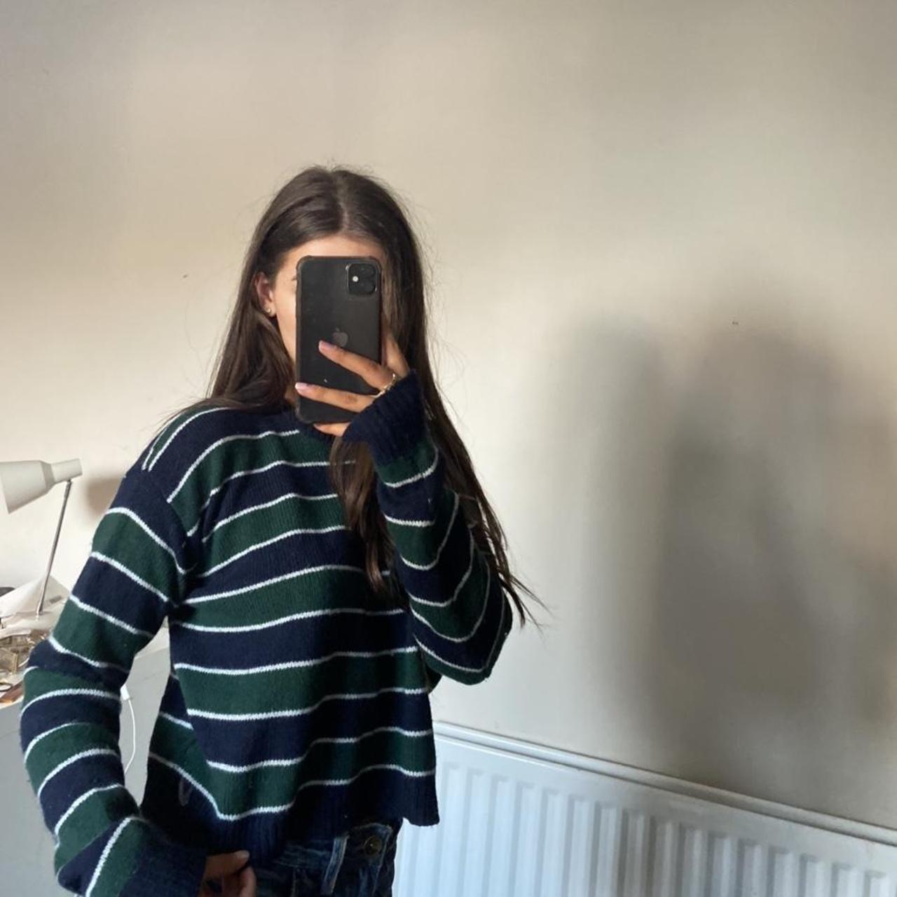 Brandy melville green and navy stripe jumper... Depop