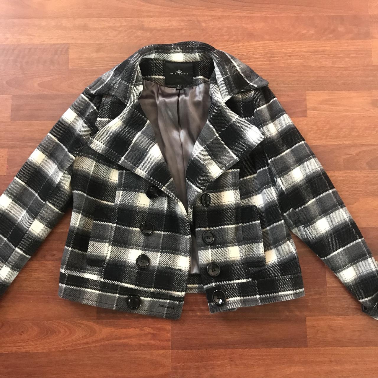 Elegant plaid coat aka black and white jacket Depop