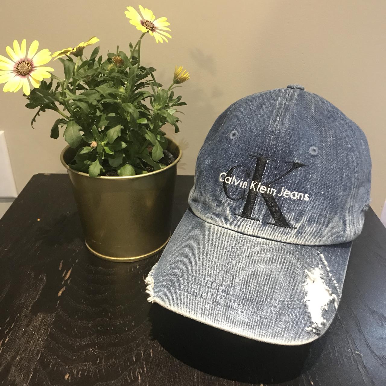 Denim Calvin Klein Hat đŸ’¦ •Distressed blue denim Depop