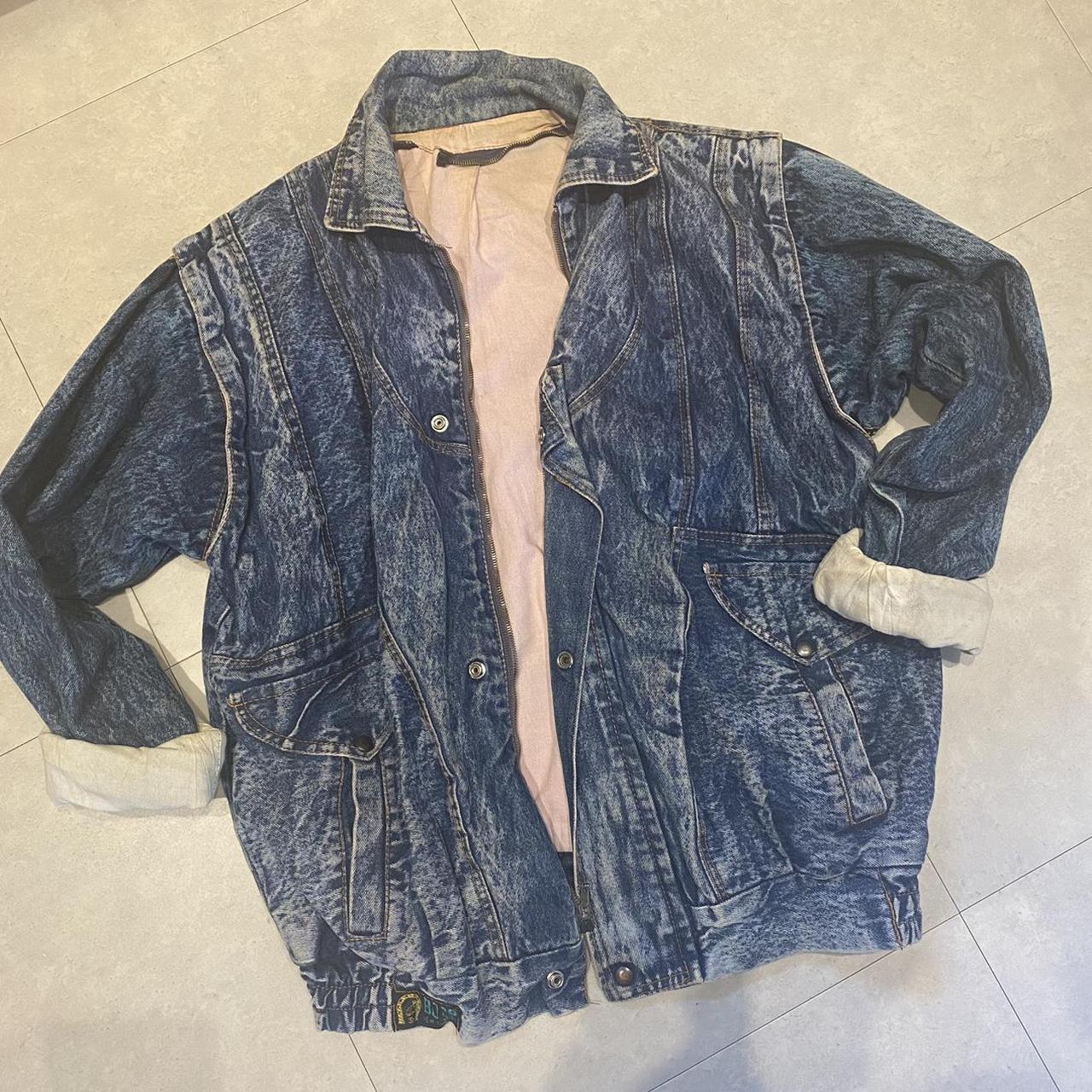 80s Vintage acid wash denim jacket. Featuring cute... - Depop