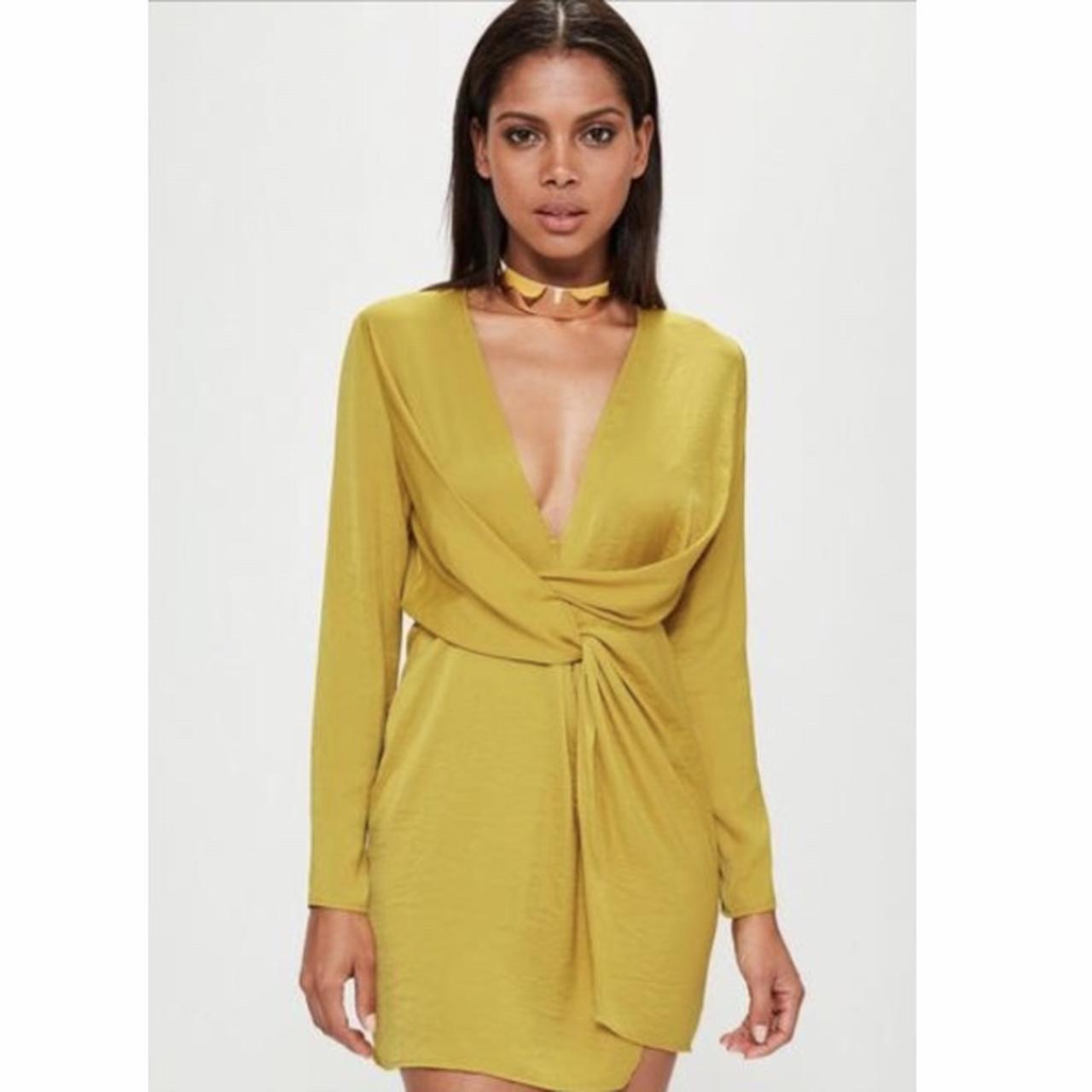 Missguided satin dress in a gold yellow colour size - Depop
