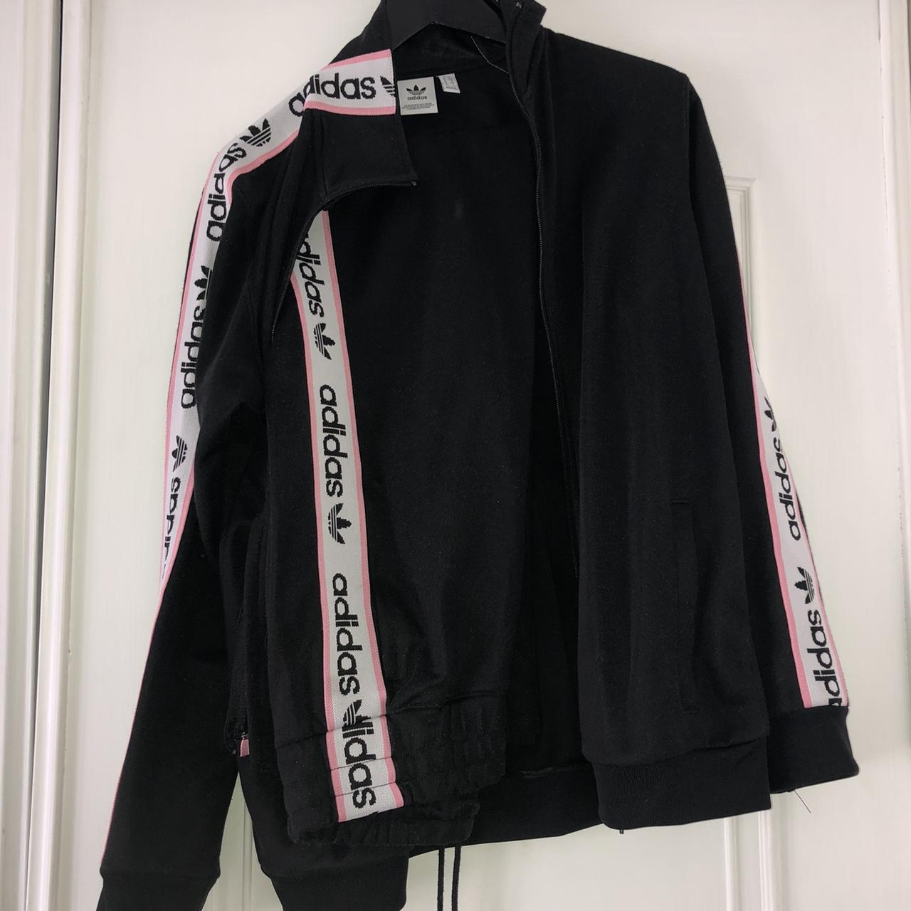 Adidas originals 3 stripe black and pink tracksuit... - Depop