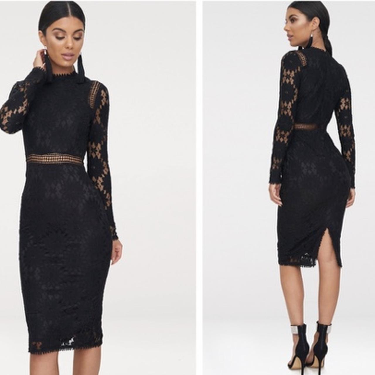 Caris Black Long Sleeve Lace Bodycon Dress