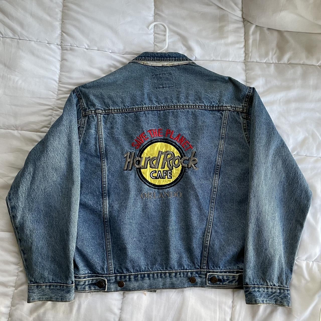 Hard Rock Cafe Men's Blue and Yellow Jacket | Depop