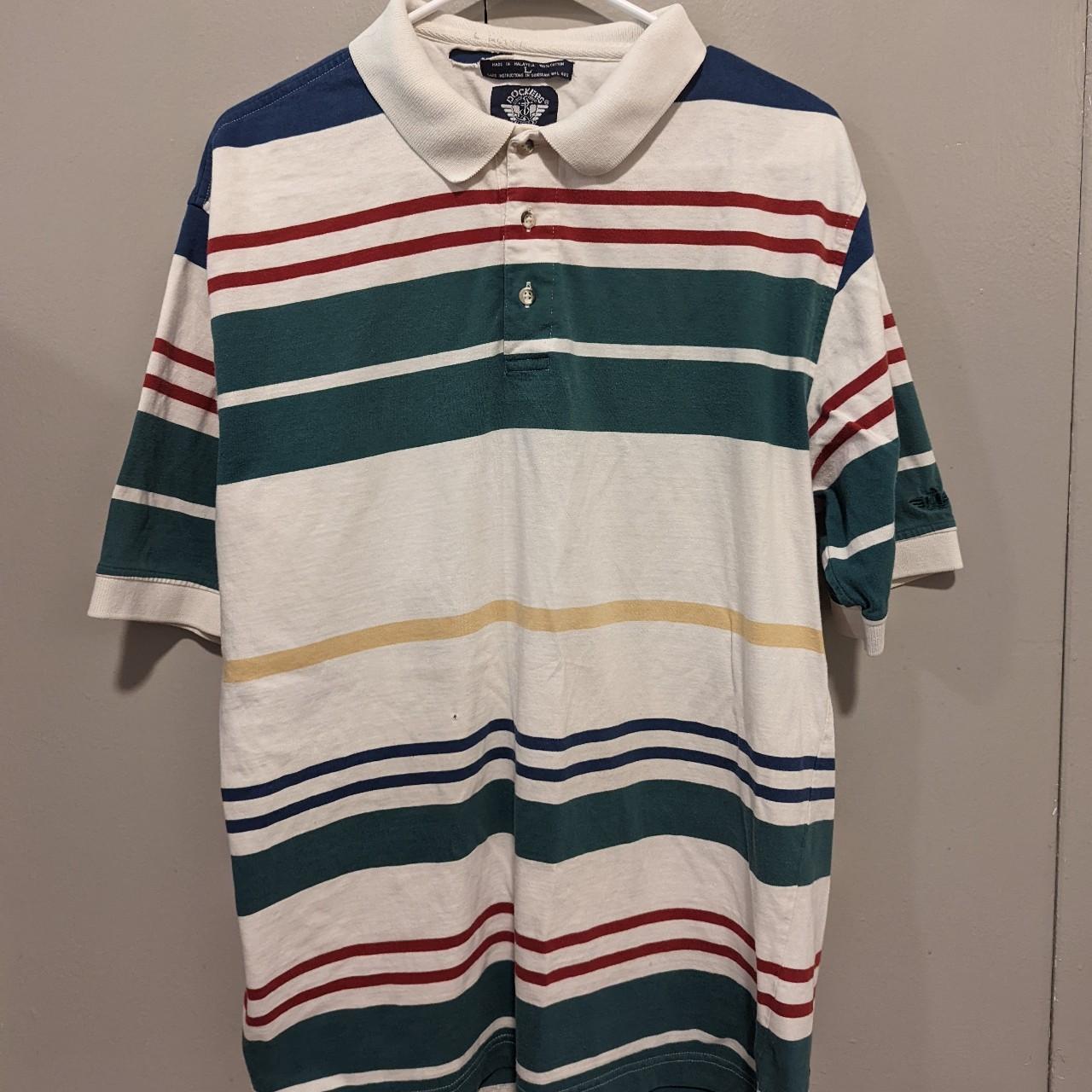 Vintage Dockers Striped Polo Shirt Size Large... - Depop