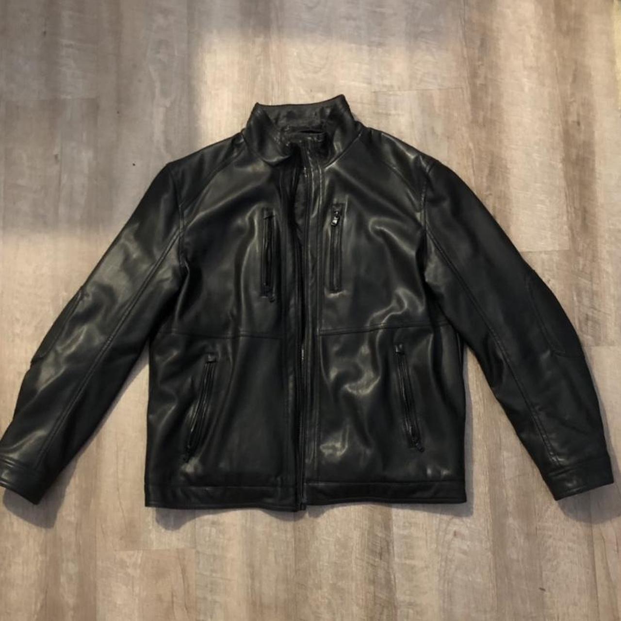 Black Michael Kors leather jacket size XL. Great... - Depop