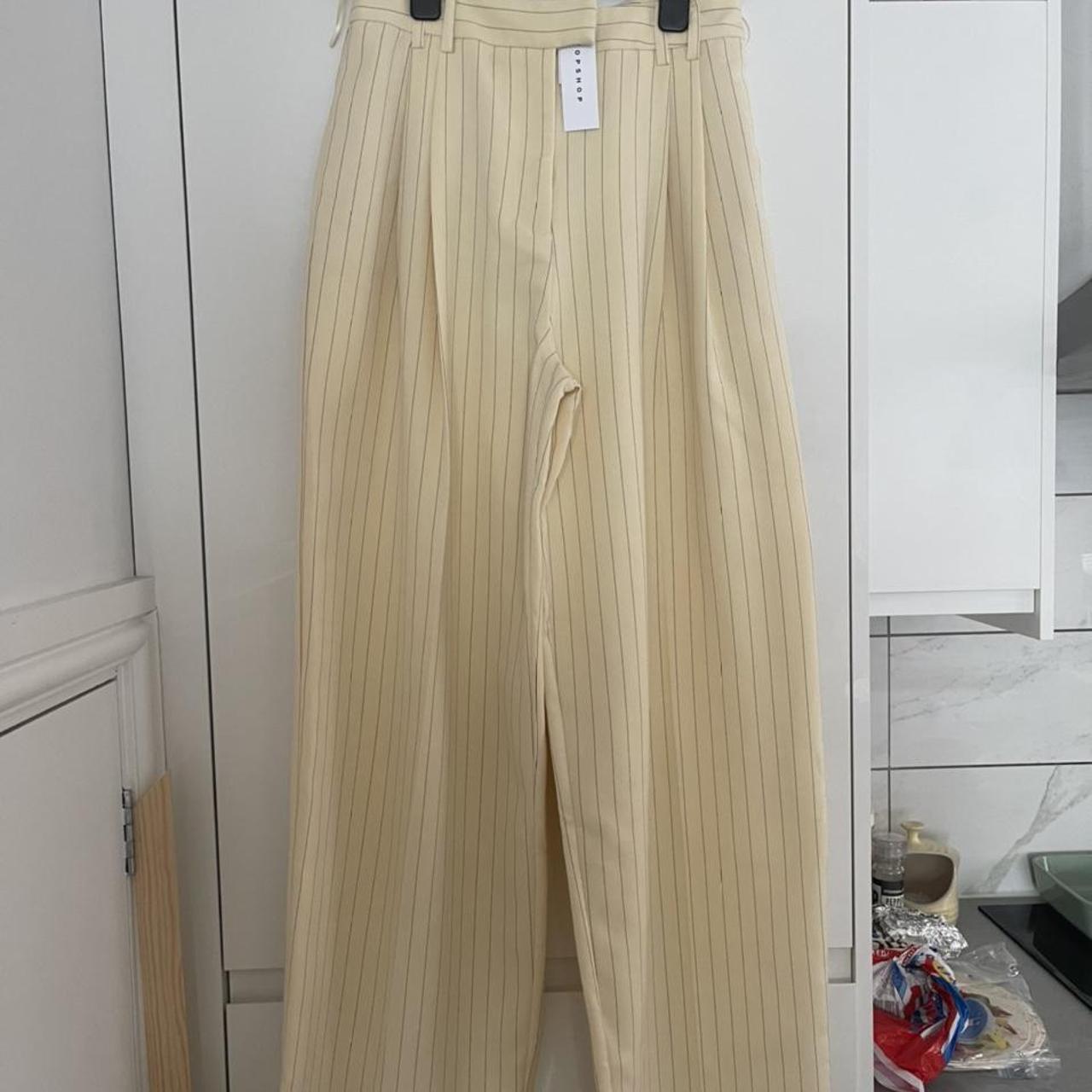 cream yellow pinstripe suit size 12 in... Depop