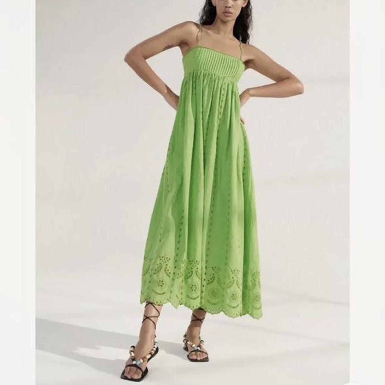 Zara Openwork Embroidered Dress Green Love this... Depop
