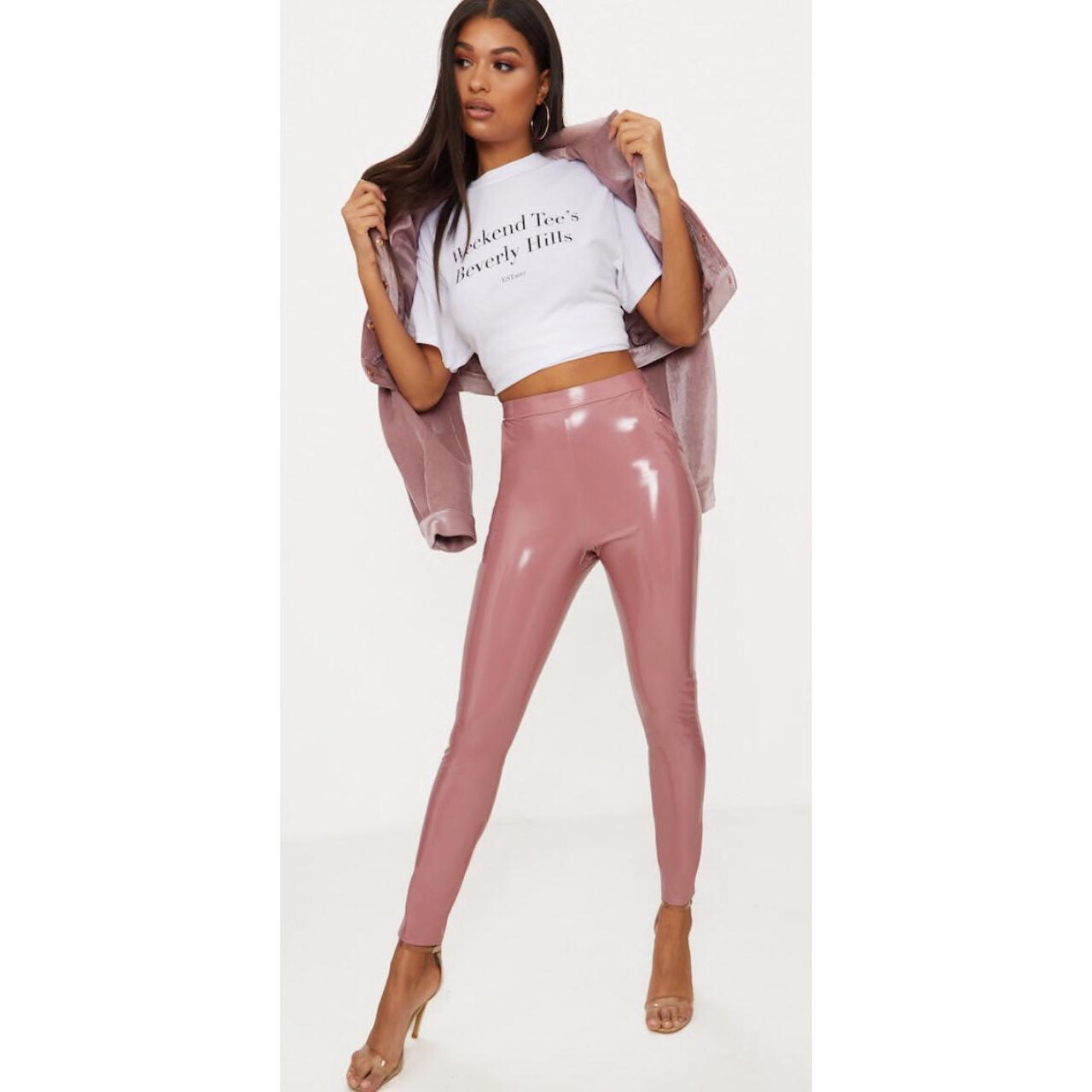 Pretty little thing Dusty pink vinyl leggings 💕 size - Depop