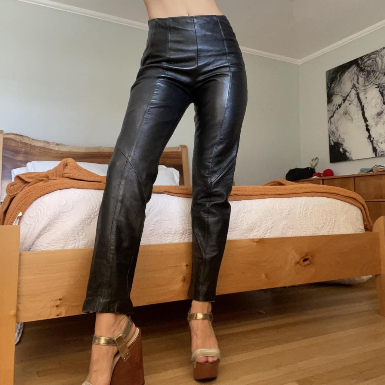 80s GENUINE LEATHER PANTS says size 8 but fits... - Depop