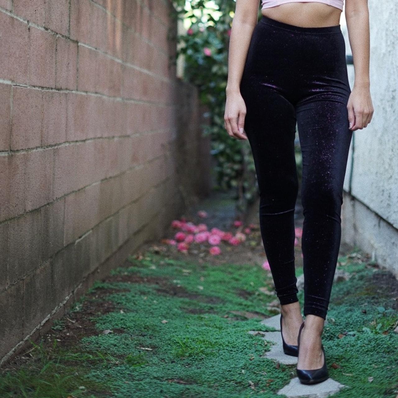 Black Glitter Velvet Leggings