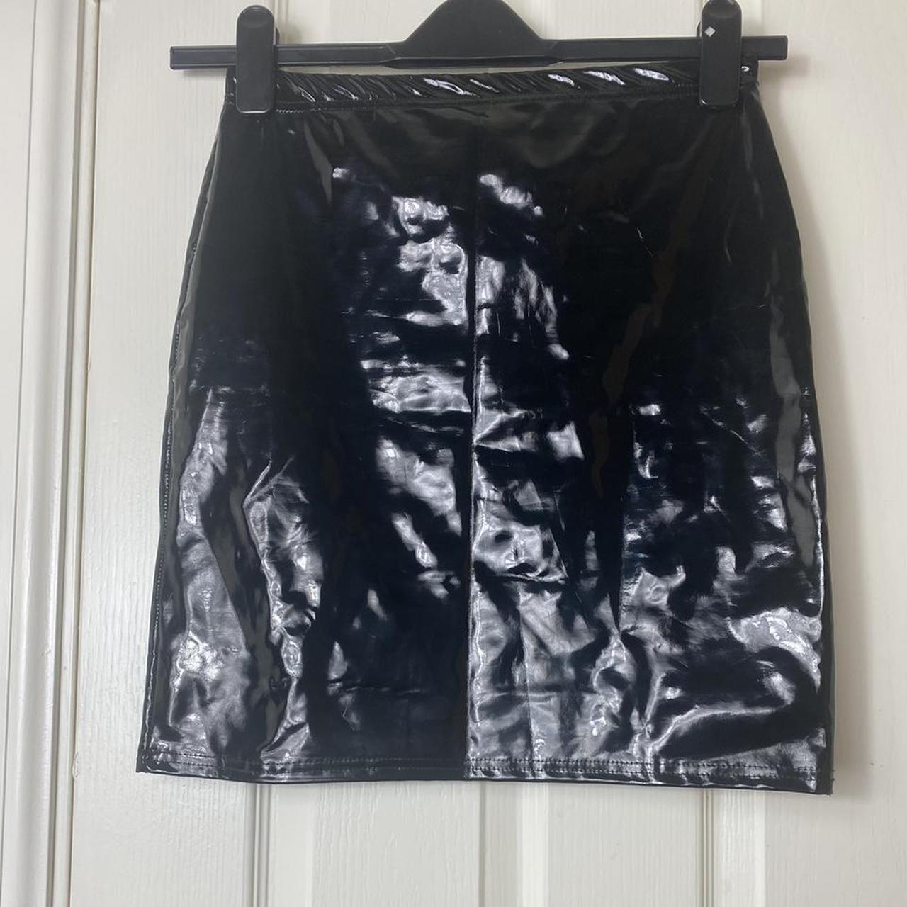 Black vinyl pu skirt #miniskirt #leather - Depop