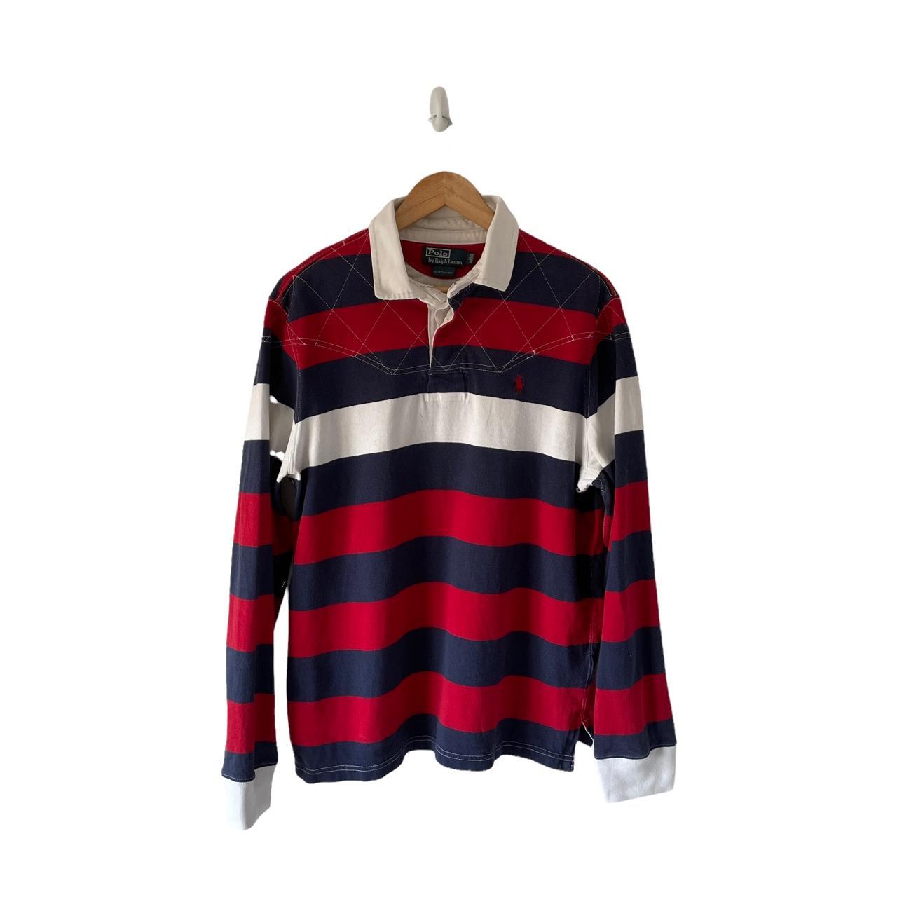 Ralph Lauren Rugby Shirt Striped Red Navy White L •... - Depop