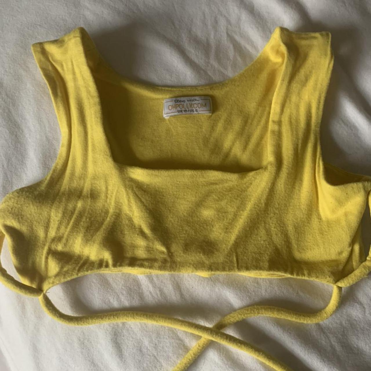 Oh polly underboob yellow wrap around top in size... - Depop