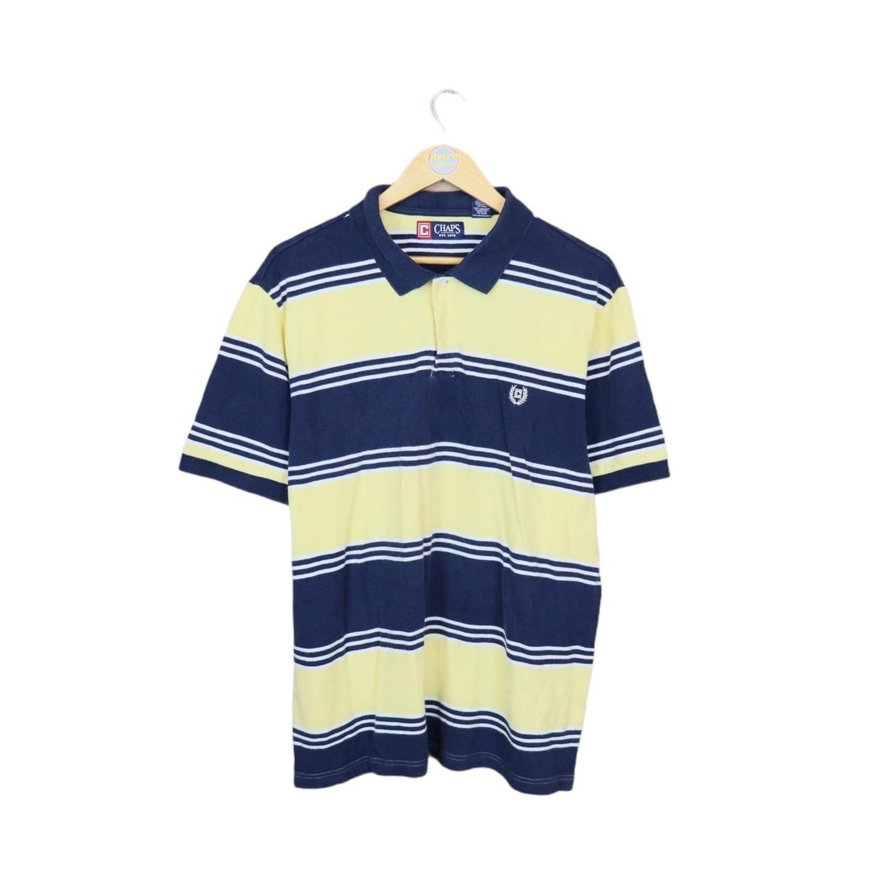 STRIPED NAVY/YELLOW CHAPS POLO TOP -... - Depop