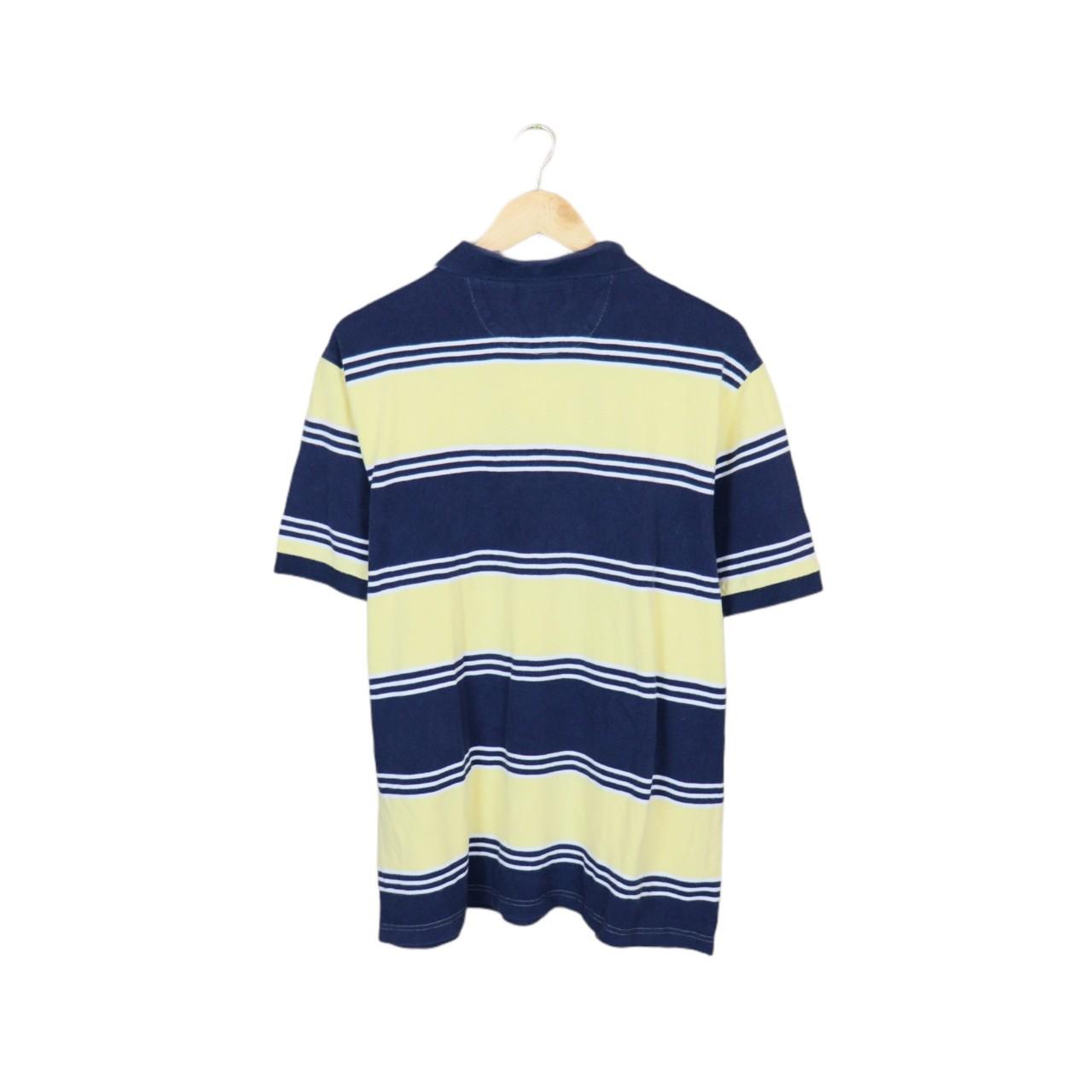 STRIPED NAVY/YELLOW CHAPS POLO TOP -... - Depop