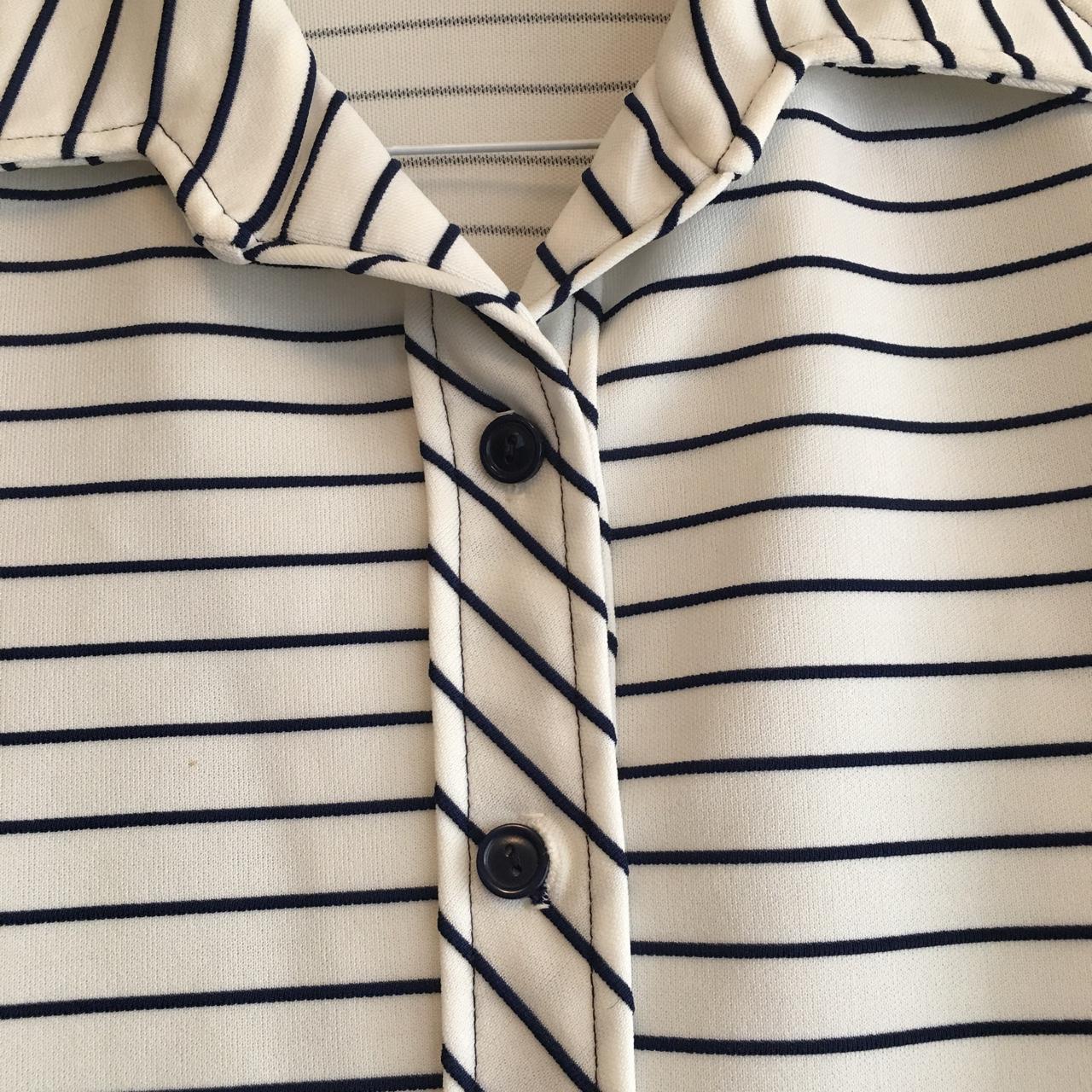 Vintage striped navy style collared button up shirt.... - Depop