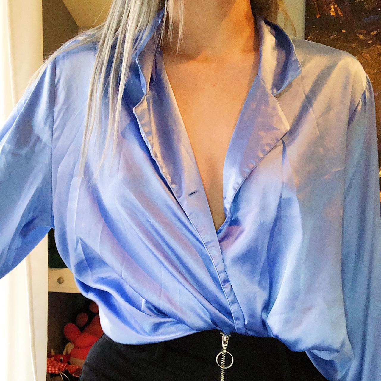 baby blue silk top