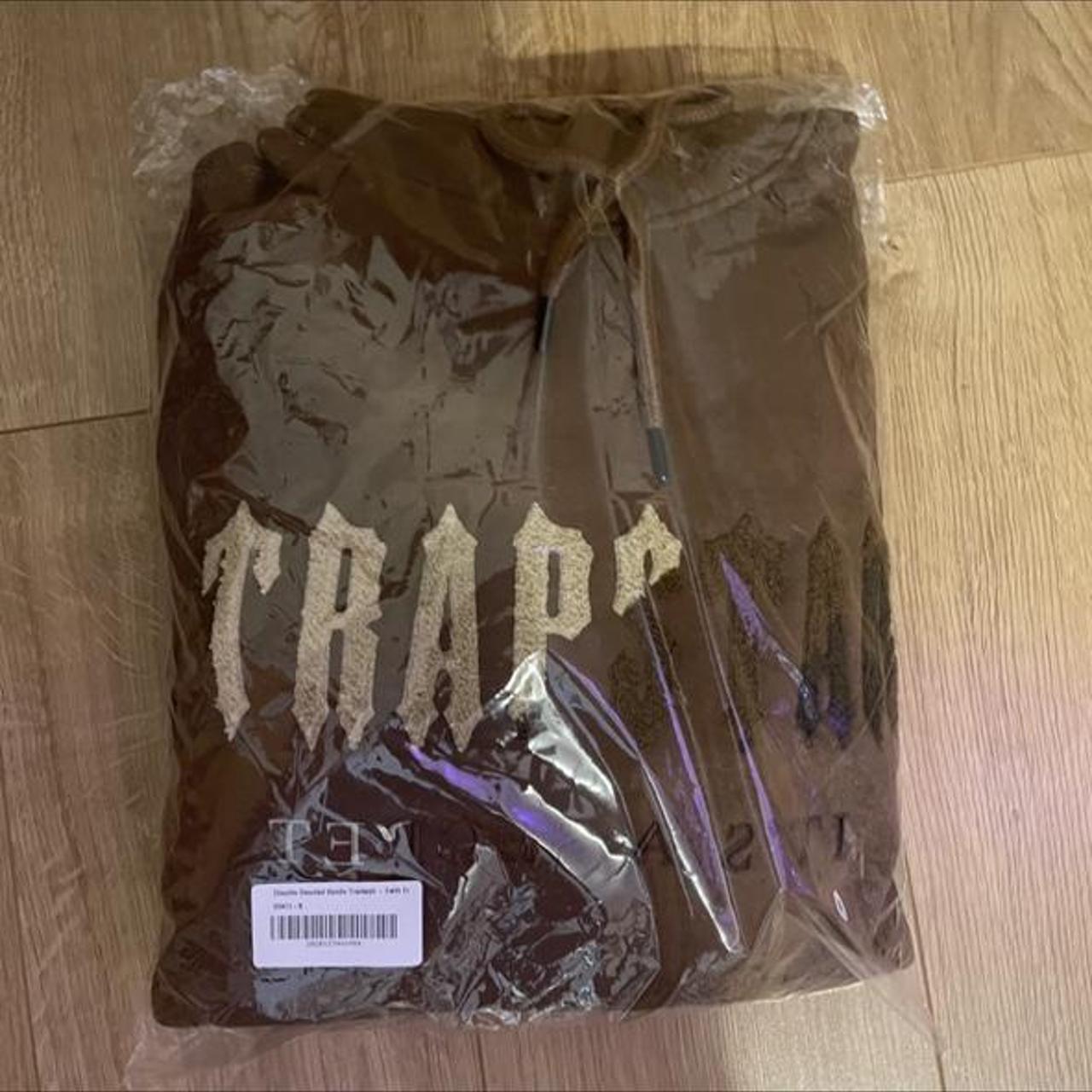 Trapstar Men's Brown and Cream Hoodie Depop