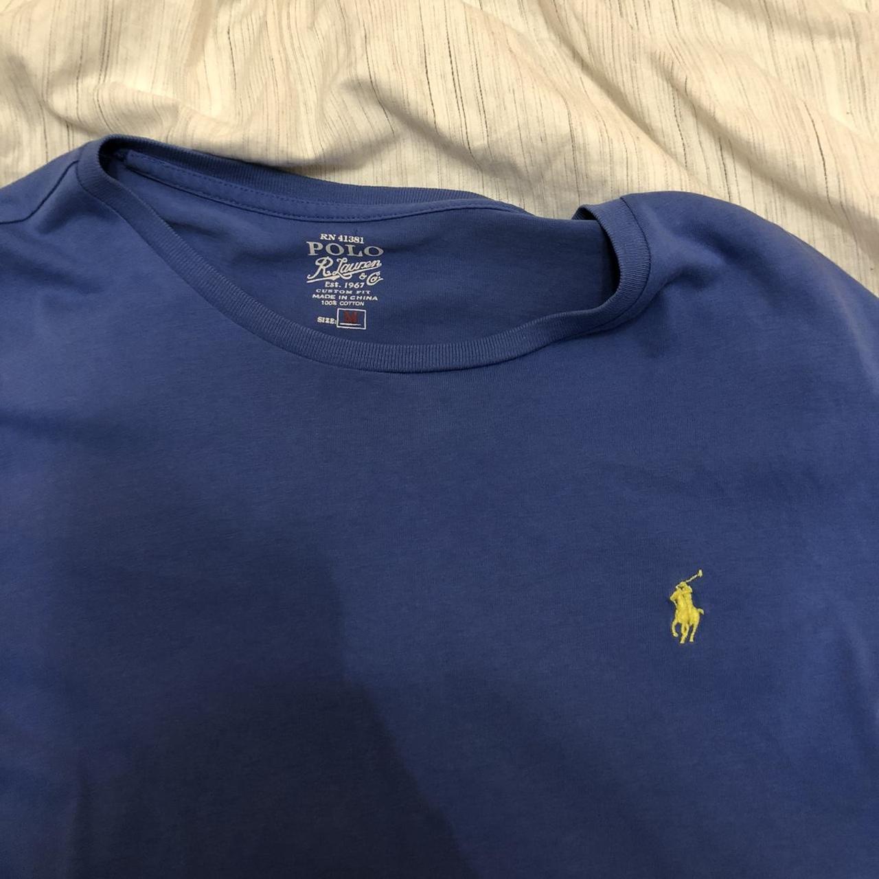 Polo Ralph Lauren t shirt in blue with yellow pony... - Depop