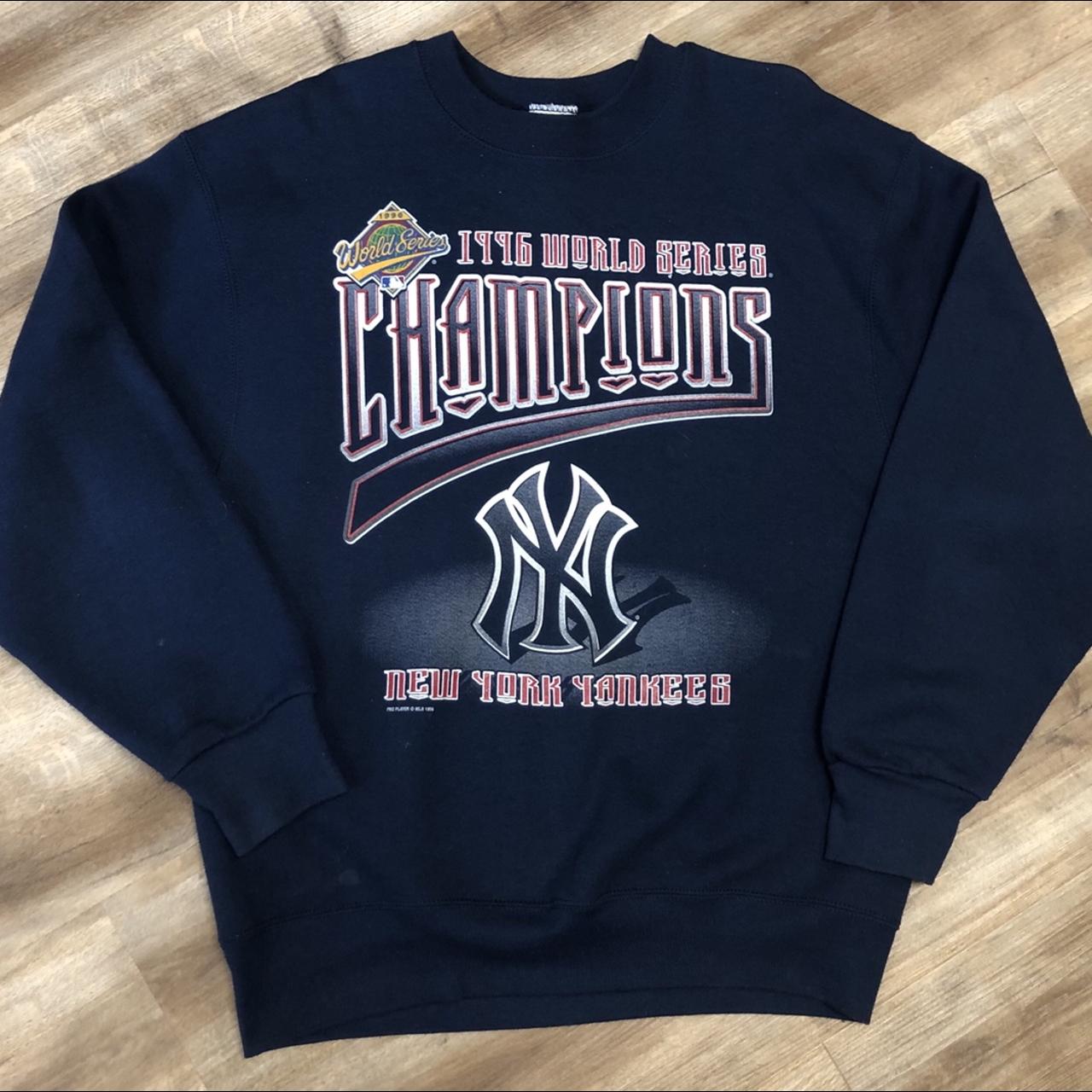 Vintage NY Yankees long sleeve tee - navy with - Depop