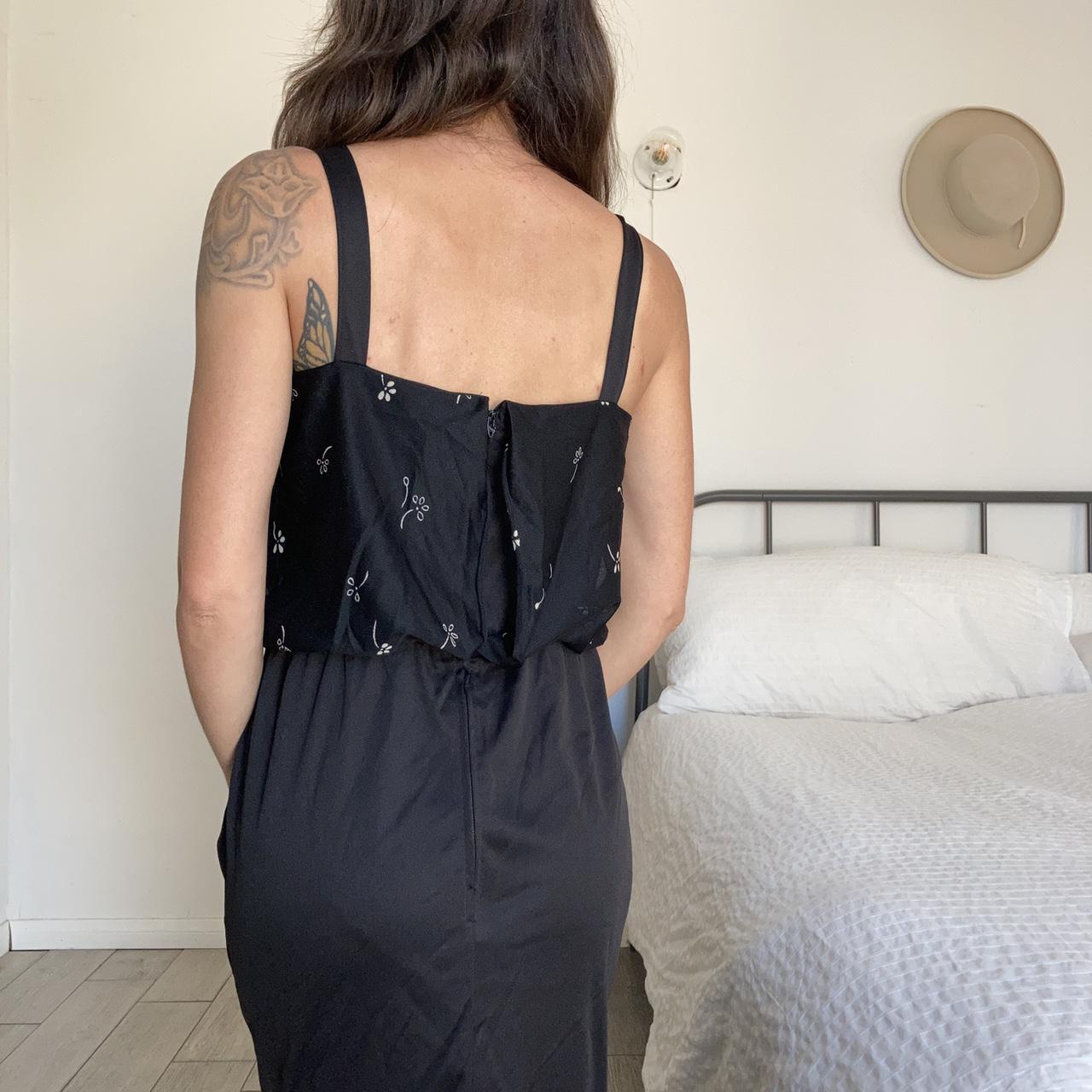Vintage 70’s black floral maxi dress. Slit up one... - Depop