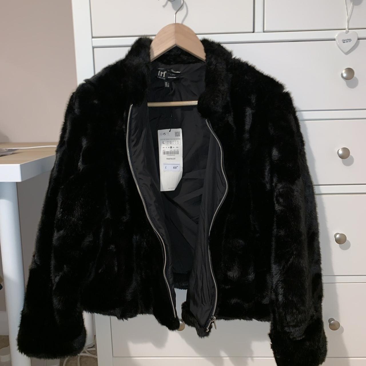 Zara fur jacket - black faux fur short jacket -... - Depop