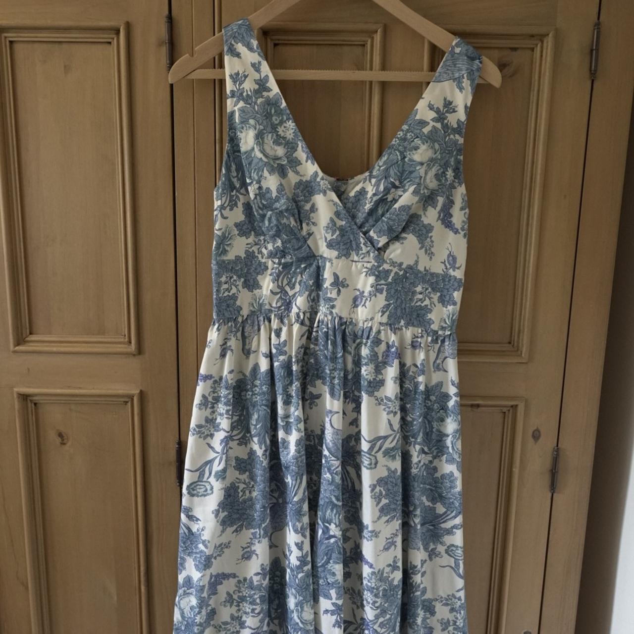 Joules blue & white french toile print dress size... - Depop