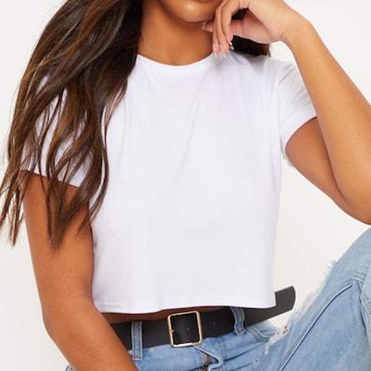 Basic White Roll Sleeve Crop T Shirt Pretty Depop 8235