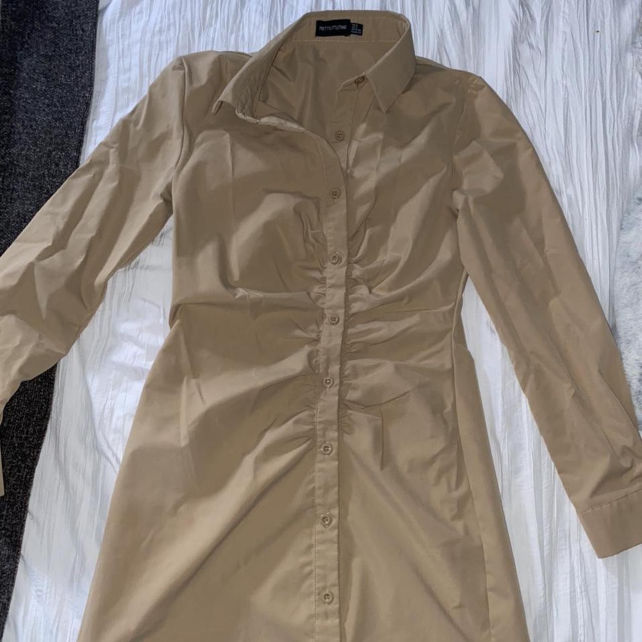 PrettyLittleThing Women's Tan Dress | Depop