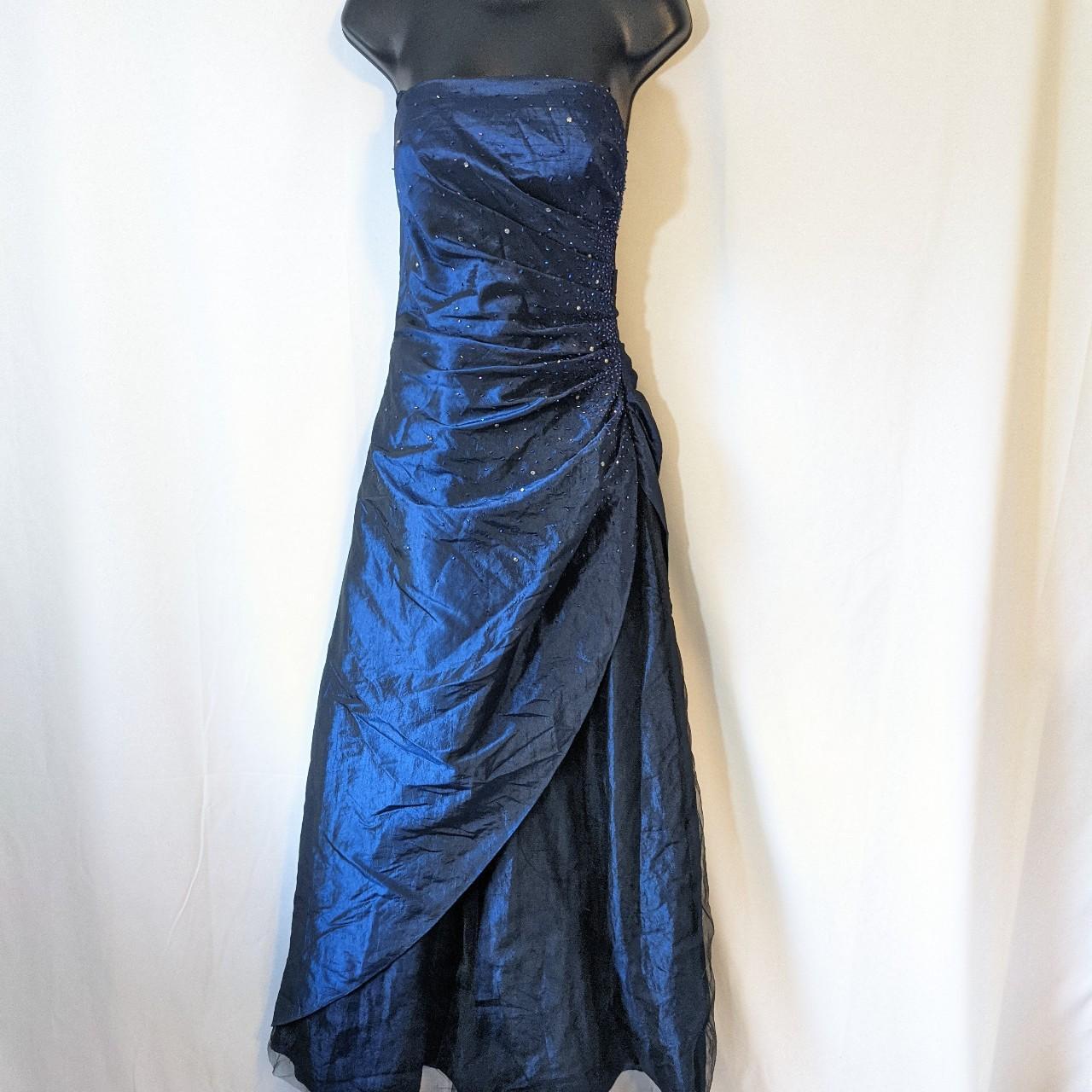 Y2K navy blue strapless prom dress with... - Depop