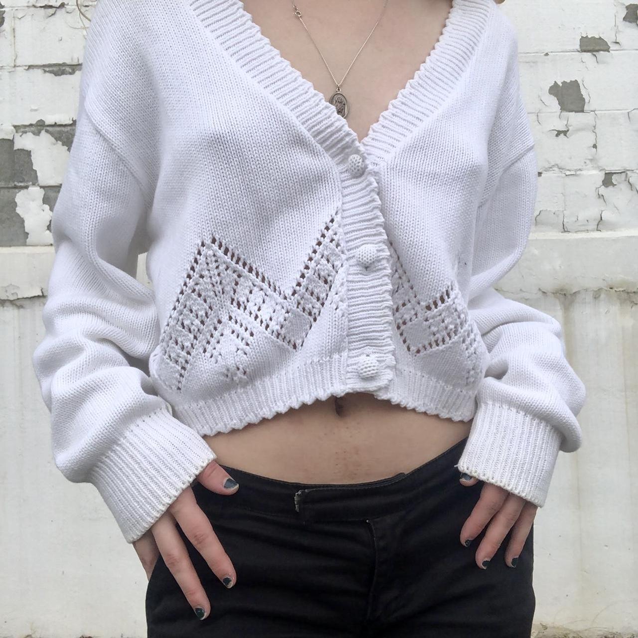 Vintage White Knit Cardigan Has The Perfect S Depop