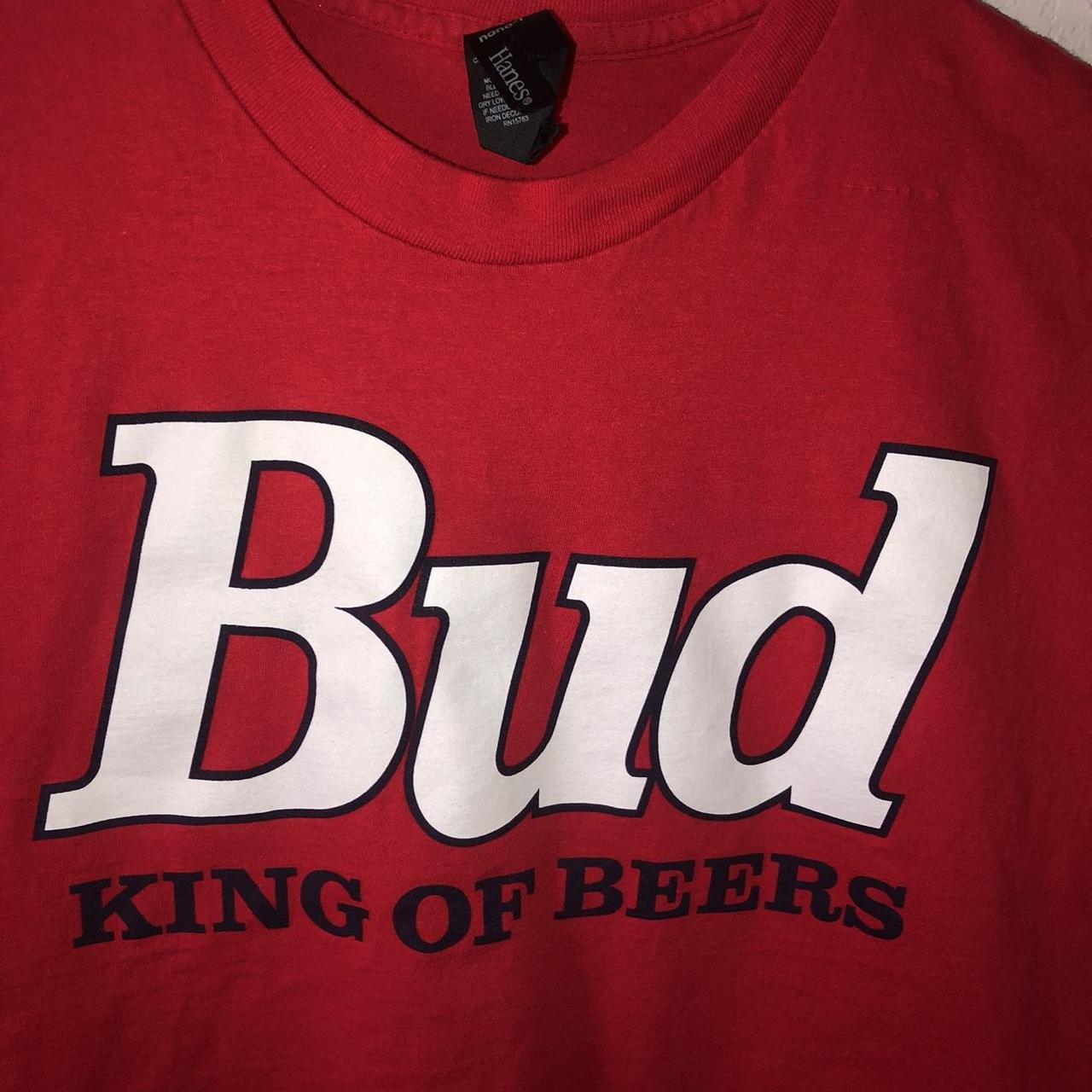 BUDWEISER King of Beers Spell Out Red T-Shirt Beer... - Depop