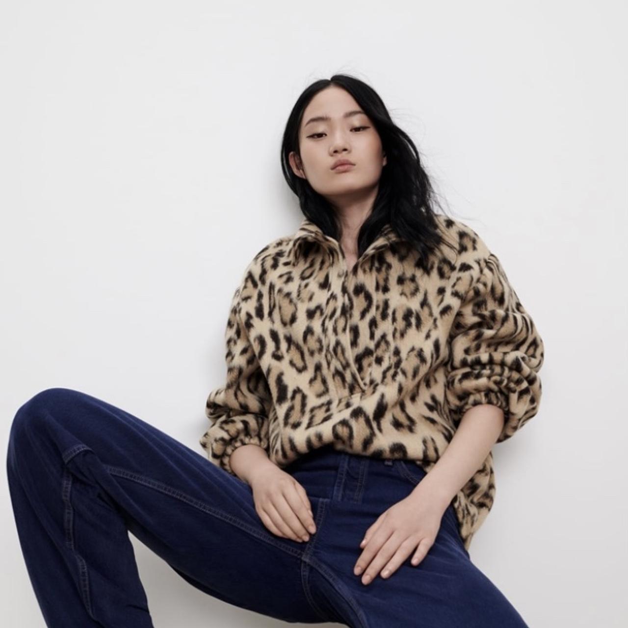 ZARA OVERSIZED LEOPARD Print Fleece Sweatshirt Jumper Size M Bloggers Fave  £39.99 - PicClick UK